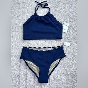 NWT Old Navy Scalloped Swim Bikini Set Navy Size XL Summer Vacation Beach